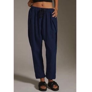Pilcro Anthropologie Linen Cotton Lantern Pants Blue Drop Crotch Small NWT